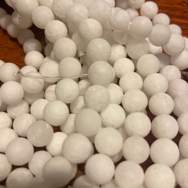 White Jade Beads - Round, Frosted - Image 2